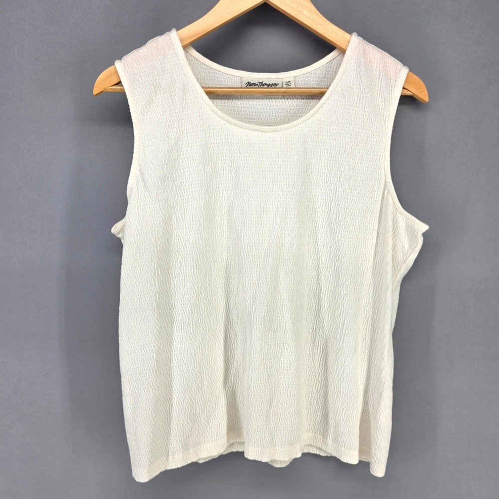 Norm Thompson Tank Top Womens‎ L/P Cream Textured Crinkle Scoop Neck Sleeveless